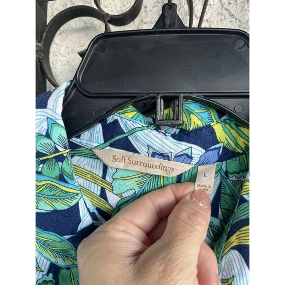 Soft Surroundings Linen Blend Collard Shirt & Shorts Set -Top L -Bottom M- Multi - Picture 5 of 8